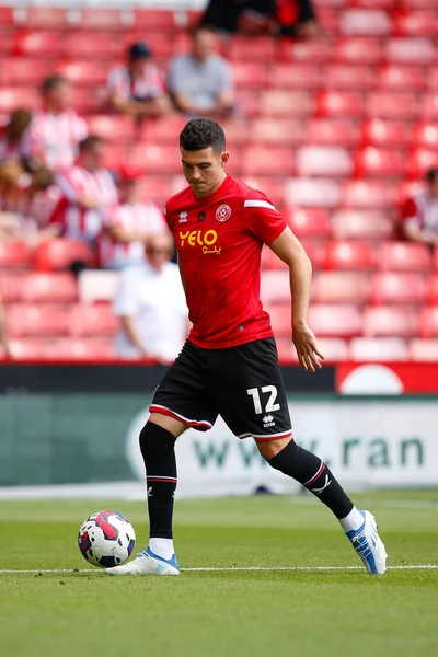 John Egan #12 of Sheffield United warms up before the game