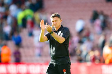 Paul Heckingbottom manager of Sheffield United applauds fans after the game