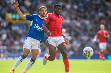 Taiwo Awoniyi #9 of Nottingham Forest looks to latch onto a through ball