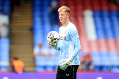 Filip Marschall of Aston Villa warming up prior to kick off. 