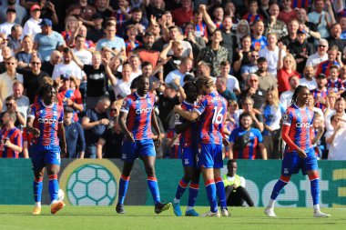 GOAL: Jean-Philippe Mateta of Crystal Palace celebrates with team mates. 