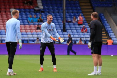 Robin Olsen of Aston Villa warming up prior to kick off. 