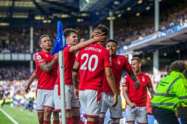 Brennan Johnson #20 of Nottingham Forest celebrates opening the scoring 