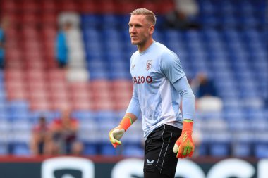 Robin Olsen of Aston Villa warming up prior to kick off. 