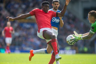 Taiwo Awoniyi #9 of Nottingham Forest looks to latch onto a through ball