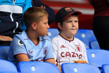Two young Aston Villa fans seen prior to kick off. 