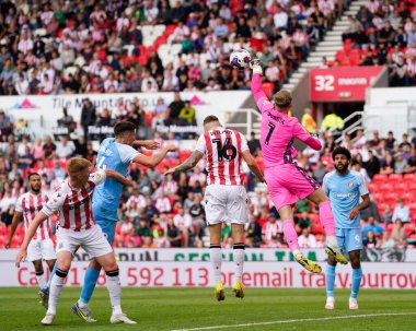 Josef Bursik #1 of Stoke City punches clear from a corner