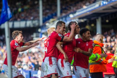 Brennan Johnson #20 of Nottingham Forest celebrates opening the scoring 