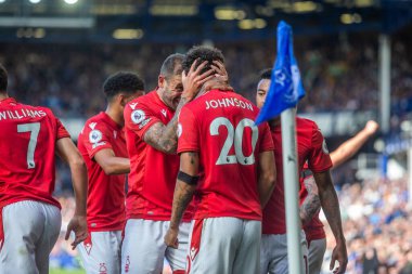 Brennan Johnson #20 of Nottingham Forest celebrates opening the scoring 