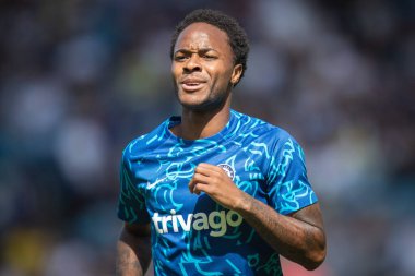 Raheem Sterling #17 of Chelsea during the pre match warm up 