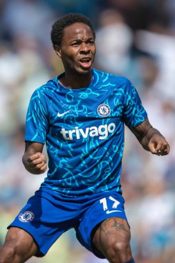 Raheem Sterling #17 of Chelsea during the pre match warm up 