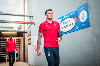 Giulian Biancone #2 of Nottingham Forest arrives at Blundell Park