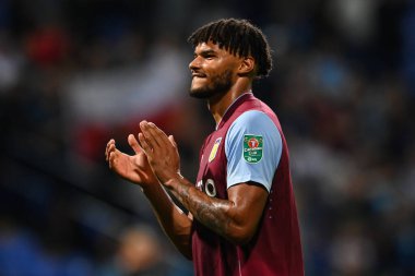 Tyrone Mings #5 of Aston Villa applauds the fans at the end of the game