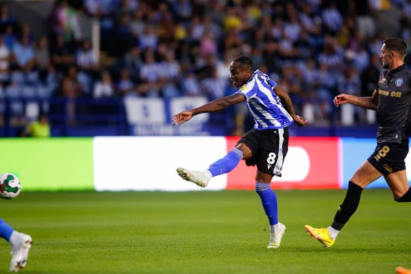 Dennis Adeniran #8 of Sheffield Wednesday Shoots and scores a goal to make it 3-0