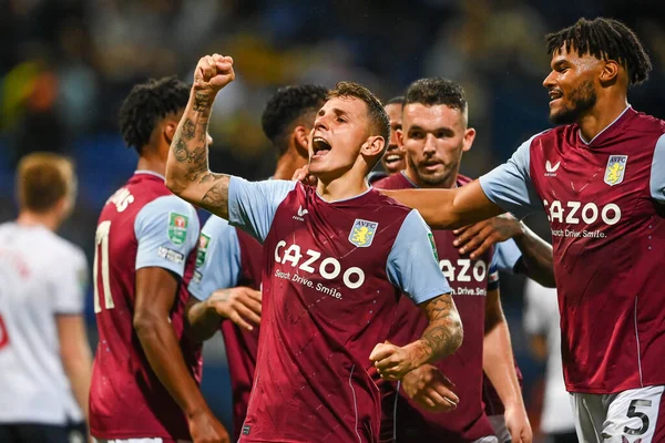 Lucas Digne #27 of Aston Villa  celebrates his goal to make it 1-3