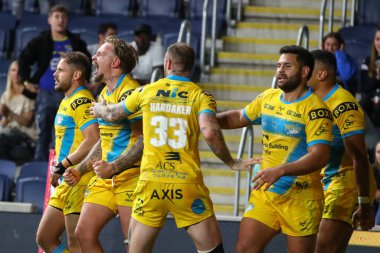 Blake Austin #6 of Leeds Rhinos celebrates his try to win the match