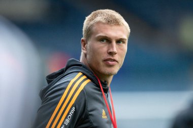 Rasmus Kristensen #25 of Leeds United during the pre match pitch inspection 