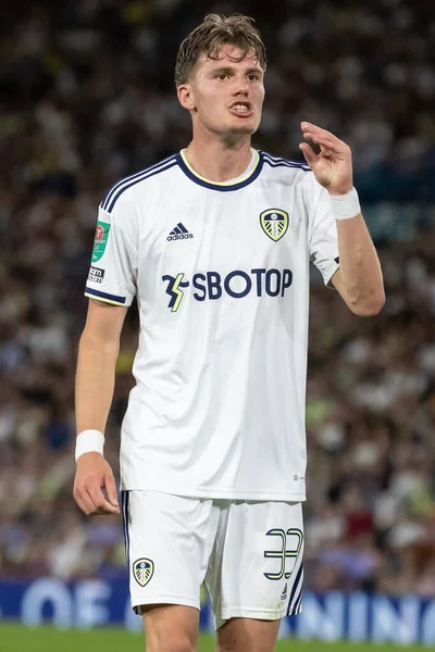 Leo Fuhr Hjelde #33 of Leeds United gestures and reacts during the game 