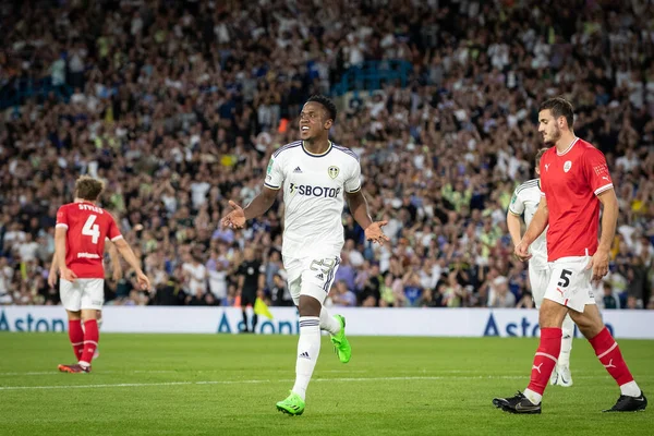 Luis Sinisterra #23 of Leeds United celebrates his goal and makes the score 1-0 during the first half 
