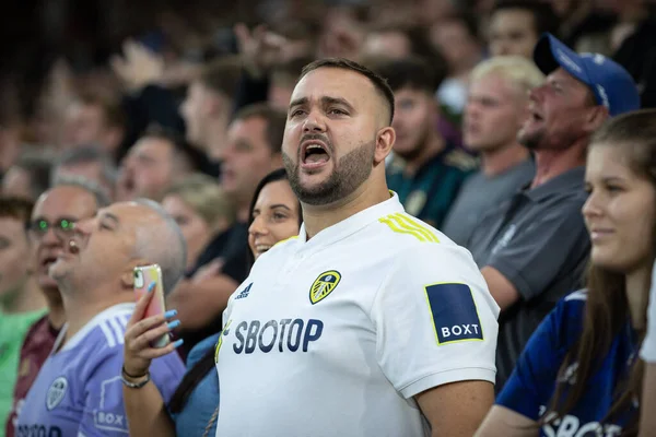 Leeds United supporters cheer on their team during the game 