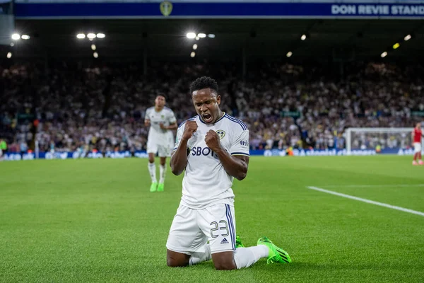 Luis Sinisterra #23 of Leeds United celebrates his goal and makes the score 1-0 during the first half 