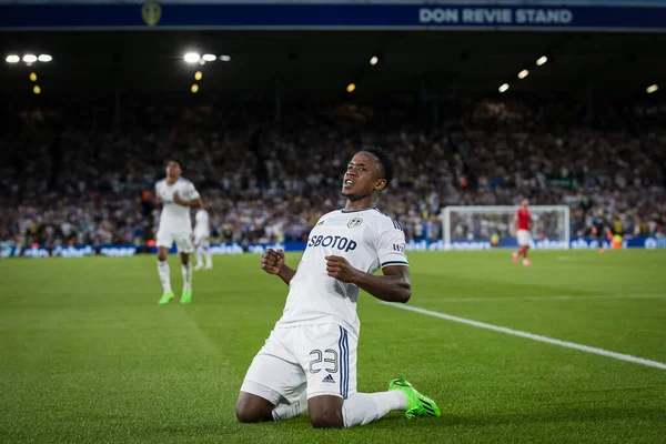 Luis Sinisterra #23 of Leeds United celebrates his goal and makes the score 1-0 during the first half 
