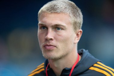 Rasmus Kristensen #25 of Leeds United during the pre match pitch inspection 