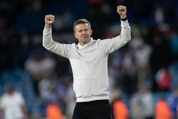 Jesse Marsch Manager Leeds United Celebrates Victory Barnsley Full Time — Stockfoto