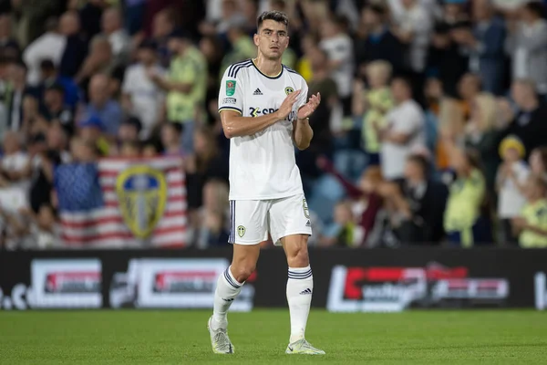 Marc Roca #8 of Leeds United claps his hands and applauds the supporters at full-time 