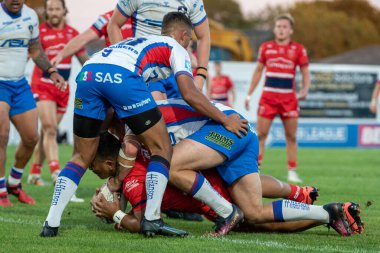 Albert Vete #8 of Hull KR goes over for a try and makes the score 4-0 in the first half 