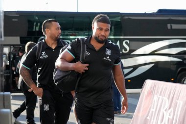 Chris Satae #10 of Hull FC arrives at the stadium before the game