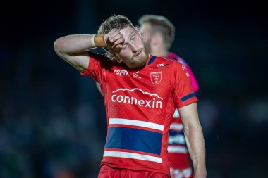 A dejected Ethan Ryan #23 of Hull KR after the game 