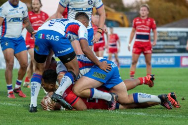 Albert Vete #8 of Hull KR goes over for a try and makes the score 4-0 in the first half 