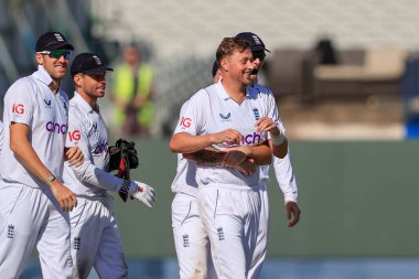 Ollie Robinson of England celebrates taking the wicket of Anrich Nortje of South Africa 