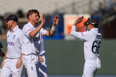 Ollie Robinson of England celebrates taking the wicket of Anrich Nortje of South Africa 