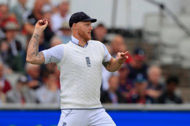 Ben Stokes of England throws the ball back to the wicketkeeper