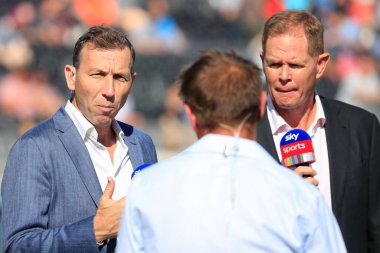 Sky TV pundits Mike Atherton and Shaun Pollock being interviewed before the game