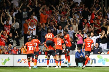 Carlton Morris #9 of Luton Town celebrates his goal to make it 1-0