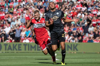 Riley McGree #8 of Middlesbrough celebrates his goal and makes the score 1-0 during the first half 