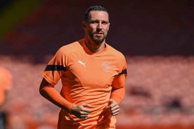 James Husband #3 of Blackpool during the pre-game warmup