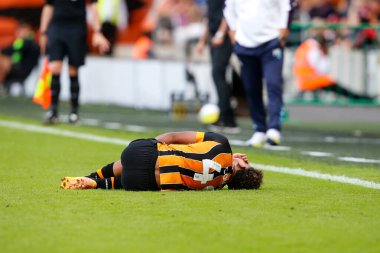 Vaughn Covil #49 of Hull City goes down with an injury