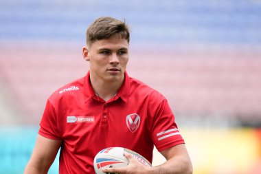 Jack Welsby #1 of St Helens inspects the pitch before the game 