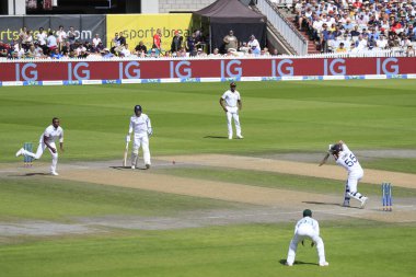 Ben Stokes of England hits runs off the bowling of Kagiso Rabada of South Africa 