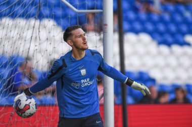 Freddie Woodman (1) of Preston North End during the pre-game warmup 