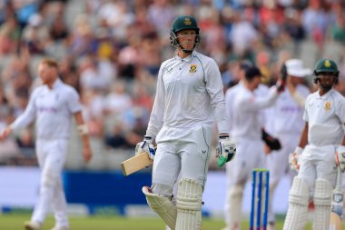 Rassie van der Dussen of South Africa is out caught by Ben Foakes of England off the bowling of Ben Stokes of England for 41 runs