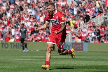 Riley McGree #8 of Middlesbrough celebrates his goal and makes the score 1-0 during the first half 