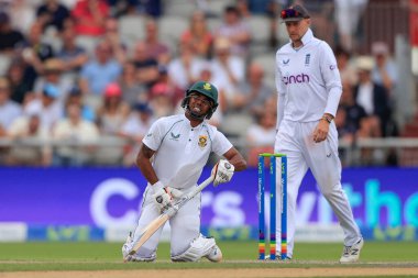 Keegan Petersen of South Africa is hit by the ball