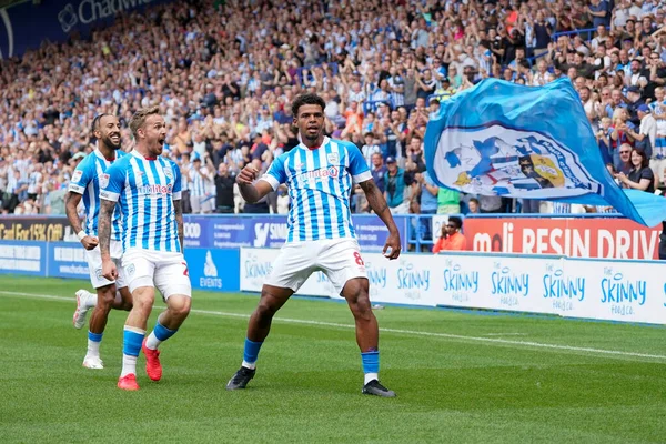 Tino Anjorin #8 of Huddersfield Town celebrates scoring his sides opening goal to go 1-0 up early in the first half