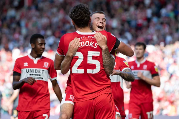 Riley Mcgree Middlesbrough Celebrates Second Goal Scored Matt Crooks Making — Stock Fotó