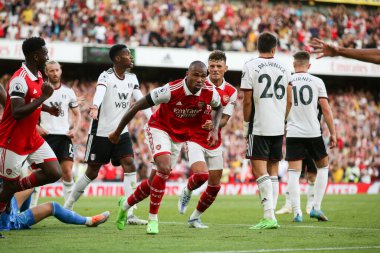 Gabriel #6 of Arsenal celebrates his goal to make it 2-1
